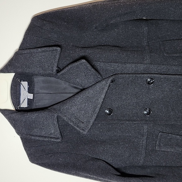 Anne Klein 100 Percent Wool Double Breasted Gray Long Coat Overcoat Womens 12 - Picture 2 of 9